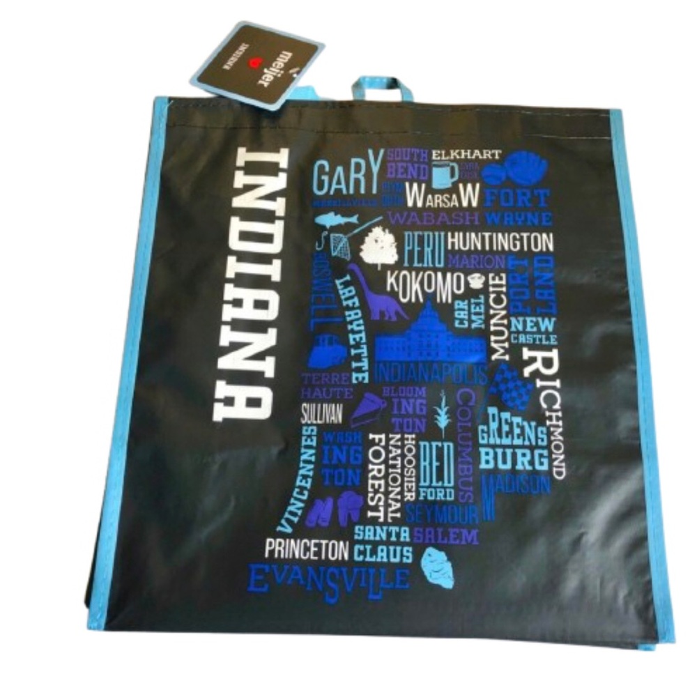 🌶️$5🌶️ NEW Reusable Grocery Bag INDIANA Cities Meijer 13 3/4” x 12 5/8” x 7 3/4”